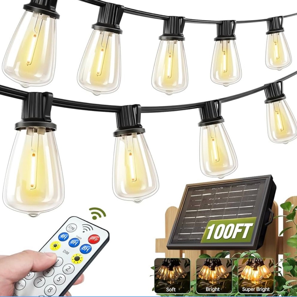 Solar LED Patio String Lights with Remote - Warm White